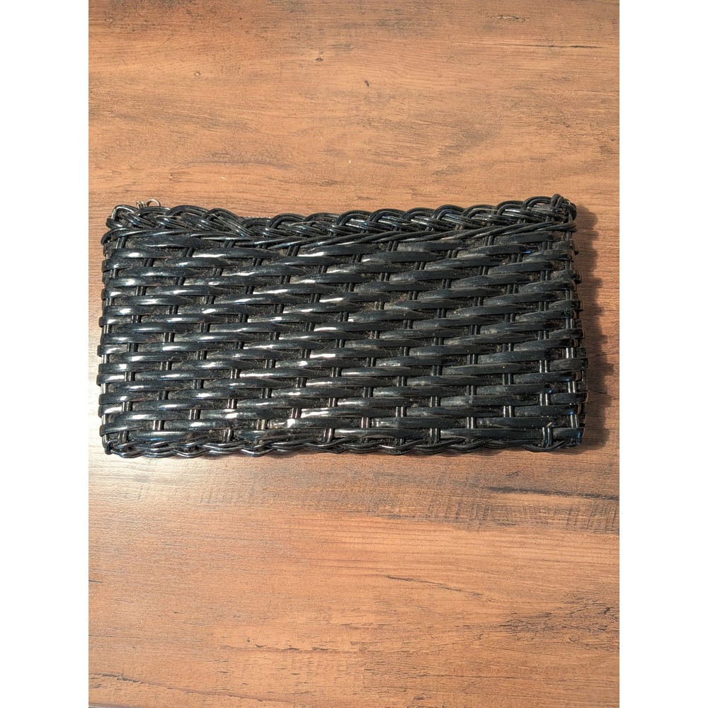 Black Woven Clutch Purse Basket Weave Zip Top Minimalist Evening Bag